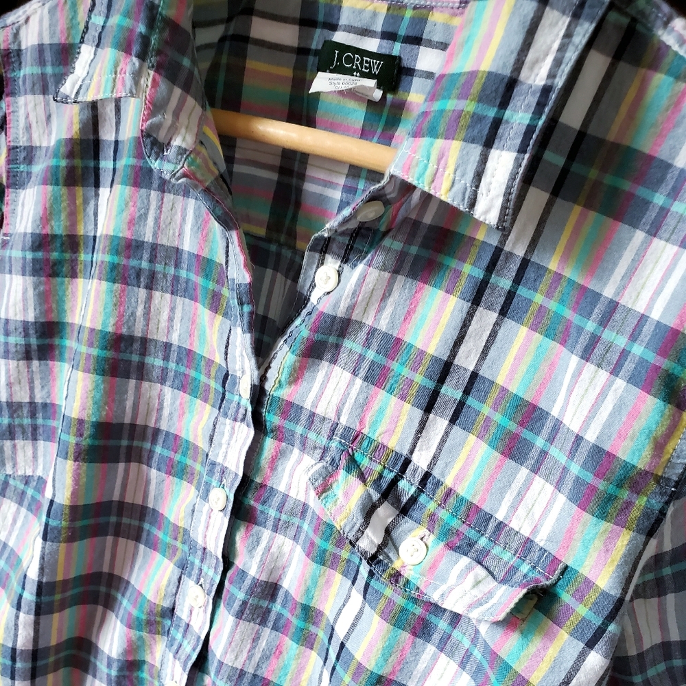 J. Crew Half-Button Plaid Long Sleeve Blouse - Picture 3 of 8
